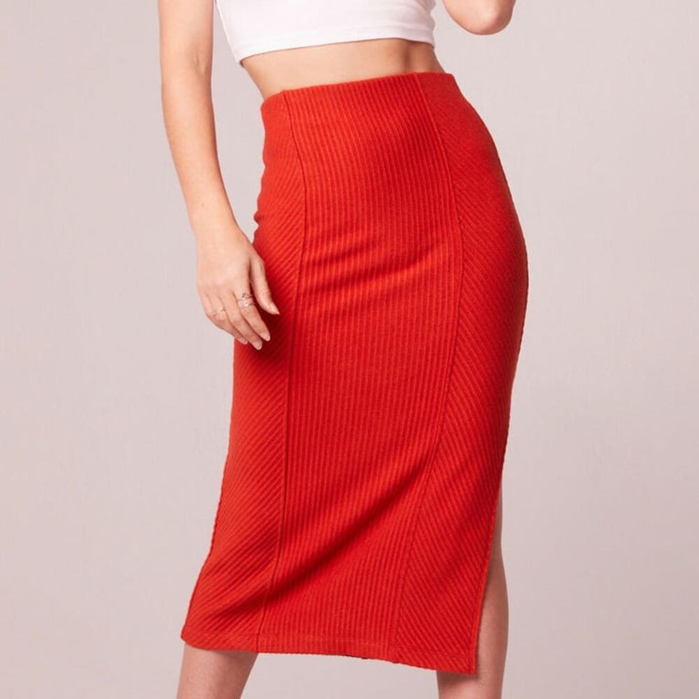NWT B.O.G.‎ Band of the Free Renee Bodycon Ribbed Pencil Skirt Sz. M [8-10] Rust - Picture 2 of 11